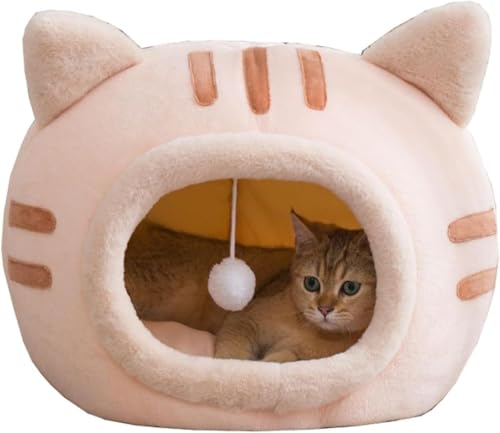 Danussiハウス ベッド ペット用寝袋 ドーム型 キャットハウス 小型犬 猫用 犬猫兼用 暖かい ふわふわ 折りたたみ式寝マット マット クッション 保温防寒 猫犬小動物用 室内用厚み 冬 寒さ対策 可愛い おしゃれ ピンク (ピンク,L)