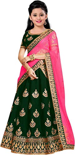 The Fashion Prime Girl's Taffeta Satin Fabrics Embroidery Work Semi-Stitched Lehenga Choli (2-16 Year)