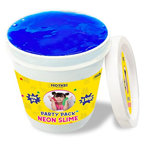 Image of HOTKEI (1 Kg Neon Slime) Blue Fruit Scented Big Slimy Gel Jelly Putty Toy Slime Bucket kit Set Toys for Girls Boys Kids Neon Slime
