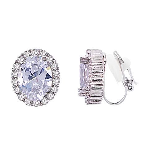 SELOVO Clear White Zircon Crystal Non Pierced Clip on Stud Earrings Silver Tone