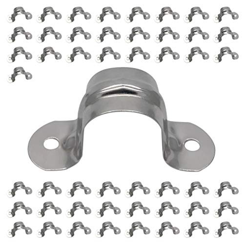 Image of 1 /2inch Rigid Pipe Strap Clamp, Two Hole Strap,U Bracket Tube Clip, Stainless Steel Heavy Duty Pipe Fasten Holder, 50Pcs (20mm)