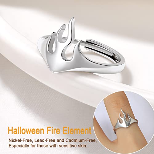 SILVERCUTE Novelty Flame Fire Ring Sterling Silver 925 Stamped Band Ring Personalized Party Ring Adjustable Stacking Ring for Men Women