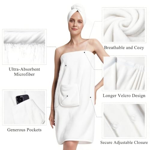 Image of PJGGZ Towel Wrap for Women, Three Adjust Clasps Closure Bath Wraps After Shower Spa Sauna Bathrobe(Available in Plus Size)