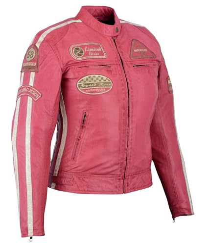 Blouson moto en cuir rose femme avec armure de corps anti-vent pour été et hiver