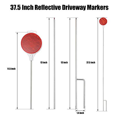 CZC AUTO Red Reflective Driveway Markers 37.5-inch Double Sided Metal Post Driveway Reflectors for Easy Visibility at Night or Any Weather 8 Pack