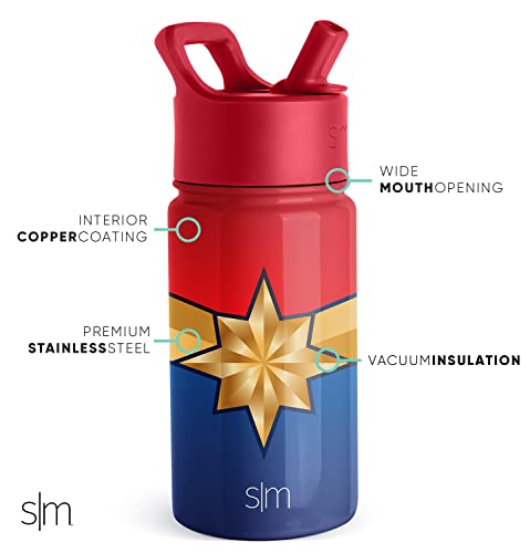Image of Simple Modern Kids Summit Water Bottle with Straw Lid | Marvel 14oz Stainless Steel Cup Insulated Tumbler for Girls, Boys, School | Captain Marvel