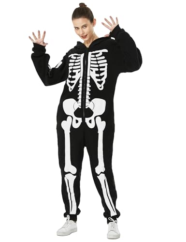 Costume squelette pour femme combinaison pyjama une pièce noire