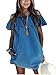 ABD Womens Blue Jean Legging Off Shoulder Ruffle Short Sleeve Loose Mini Dress