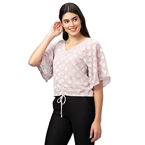 Image of Globus Women Peach Self Design V-Neck Crop Top