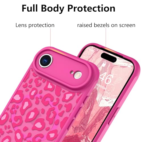 Image of KANGHAR Case for iPhone Air Hot Pink Leopard Printed Pattern | [Compatible with Magsafe] Cute Cheetah Protective Magnetic Case for Girls Women 6.5 inch
