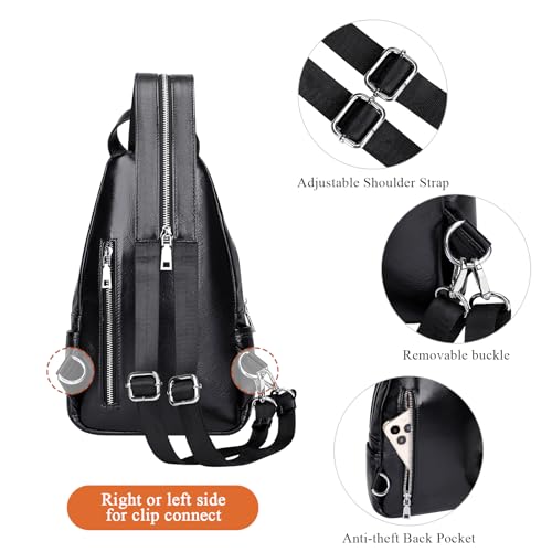 Image of Over Earth Genuine Leather Sling Bag for Women Men Small Causal Crossbody Purse Chest Backpack(O212E Classic Black)