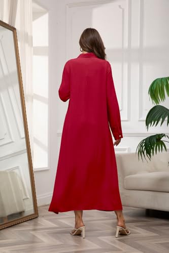 chouyatou Women's Casual Button Down Maxi Shirt Dress Long Sleeve Button Up Tunic Long Dress4