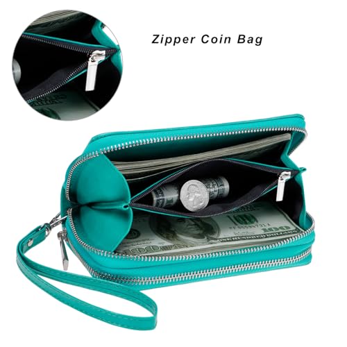 Image of Cellphone Wallet for Women Dual Zipper Long Purse with Removable Wristlet