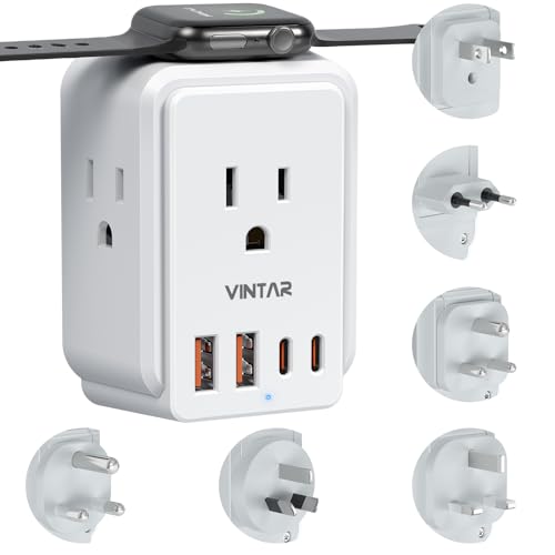 Image of Universal Travel Adapter Kit, VINTAR International Power Adapter for Apple Watch Charger with 3 AC Outlets 4 USB Ports (2 USB C), Type A /C /D /G /I /M Detachable Plugs, US to Europe /UK /India /Africa