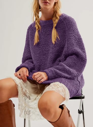Image of Beaully Women's Oversized Crewneck Sweaters | Oversized style, Tunic sweater, Fuzzy knit, Soft knit, Loose fit, Drop shoulder