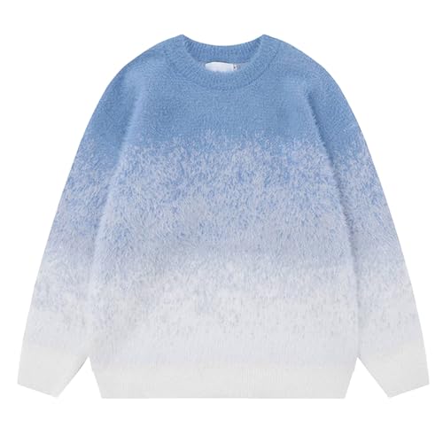 Men's Pullover Sweater Classic Crewneck Long Sleeve Sweater Gradient Casual Knit Sweaters with Ribbing Edge