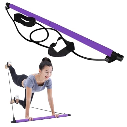Pilates Bar Kit mit Widerstandsband,Tragbar Widerstandsbänder Stange PilatesBar für Zuhause und Fitnessstudio,Bodybuilding Yoga Pilates Stick mit Fußschlaufe,Damen Herren Fitness Stange Workout