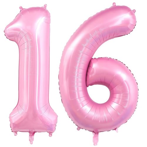 Image of Pastel Pink 16 Balloon Number,40 Inch Light Pink 16 Balloons Large Helium Foil Mylar Number 16 Balloon for Birthday Party Anniversary Decorations