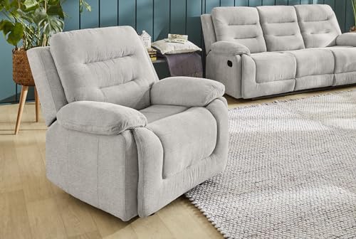 Gemütlicher Fernsehsessel mit Federkernpolsterung und Wellenfedern B101/T98/H103 cm, verstellbarer TV-Sessel durch praktische halbautomatische Relaxfunktion, Bezug Chenille in Grau / 15501 – Bild 3