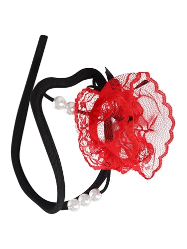 YOOJIA Hombre Tanga Sin Espalda Hollow out Calzoncillos Protector Masculino Bordado Encaje Floral Transparente Rojo Talla única