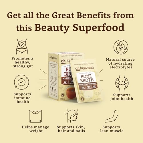 Image of Dr. Kellyann Homestyle Mushroom Bone Broth Packets (7 Servings) - 16g Protein, Grass-Fed Hydrolyzed Collagen, Keto & Paleo-Friendly