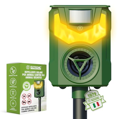 ISOTRONIC Repellente solare per animali con frequenza + luce della fiamma, contro animali selvatici come procioni, cervi, volpi, cinghiali e molto altro ancora. Efficace difesa degli animali-image