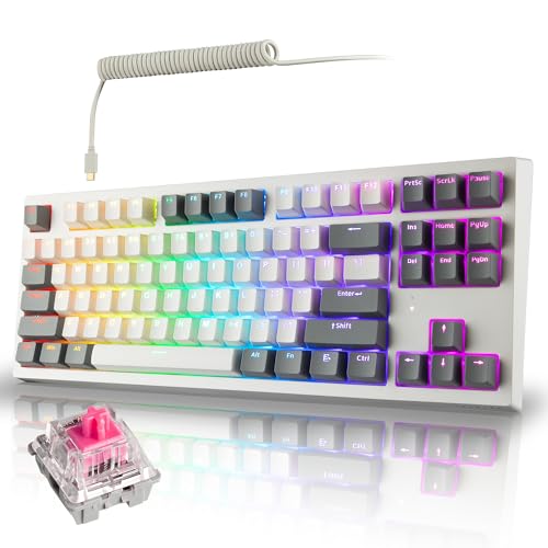 Image of TECWARE Phantom+ Elite 87 Key RGB Mechanical Gaming Keyboard | 3 Mode Wireless Bluetooth 5.0 2.4GHz & USB C Wired | Hot Swappable 5 Pin | Double Shot PBT Keycaps | Wraith Pink Switch - White