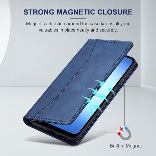 Image of Jasonyu Flip Wallet Case for Samsung Galaxy A17 5G,Leather Magnetic Folio Cover with Card Holder,Kickstand - TPU Shockproof Durable Protective Phone Case,Blue