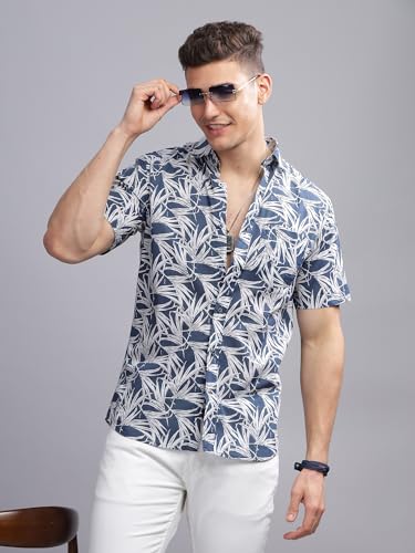 Image of MODERN ELEGANCE Men Slim Fit Navy Small Liberty Floral Printed Casual Shirt