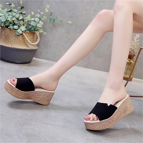 Platform Sandals Women Fashion Wedge Casual Female Slippers(Black,5)4