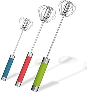 Stainless Steel Semi-automatic Egg Whisk - 3PCS Hand Push Rotary Whisk Blender (3 Colors)
