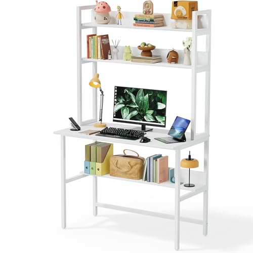 Image of Aquzee 40 Inch Desk with Hutch, Computer Desk with Shelves