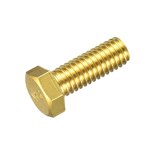 Image of uxcell Brass Hex Bolts, 3 /8-16x1 1pcs Fully Thread Grade 4.8 Solid Brass Hexagon Head Bolt Machine Screws for Machinery