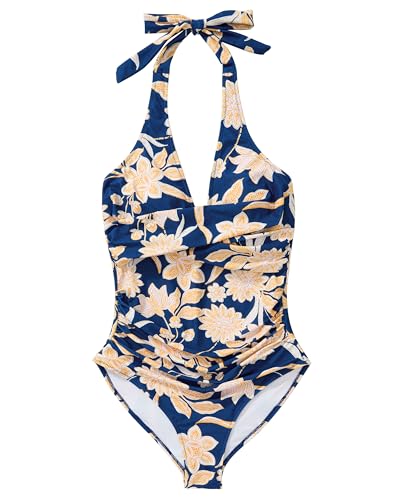 Image of SUUKSESS Women Sexy Tummy Control One Piece Swimsuits Halter Push Up Bathing Suits