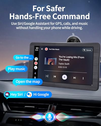 Image of Apple Carplay Screen for Car, 7 inch Portable Car Stereo with Wireless Car Play & Android Auto, Mirror Link, Hands-Free, Voice Control, Memory Card Playback - Fits All Vehicles