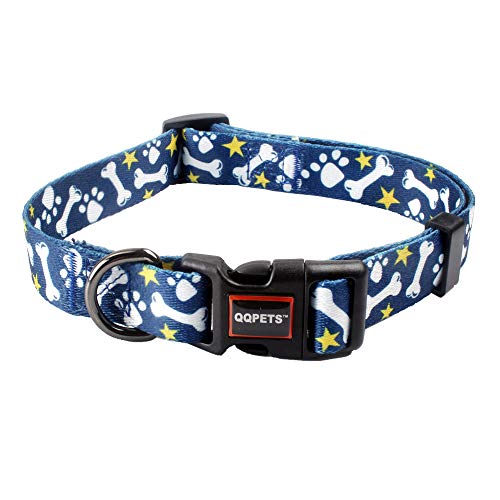 QQPETS Dog Collar Personalized Adjustable Basic Soft Comfortable Pattern Collars for Puppy Small Medium Large Dogs or Cats Outdoor Training Walking Running (S, Bone)