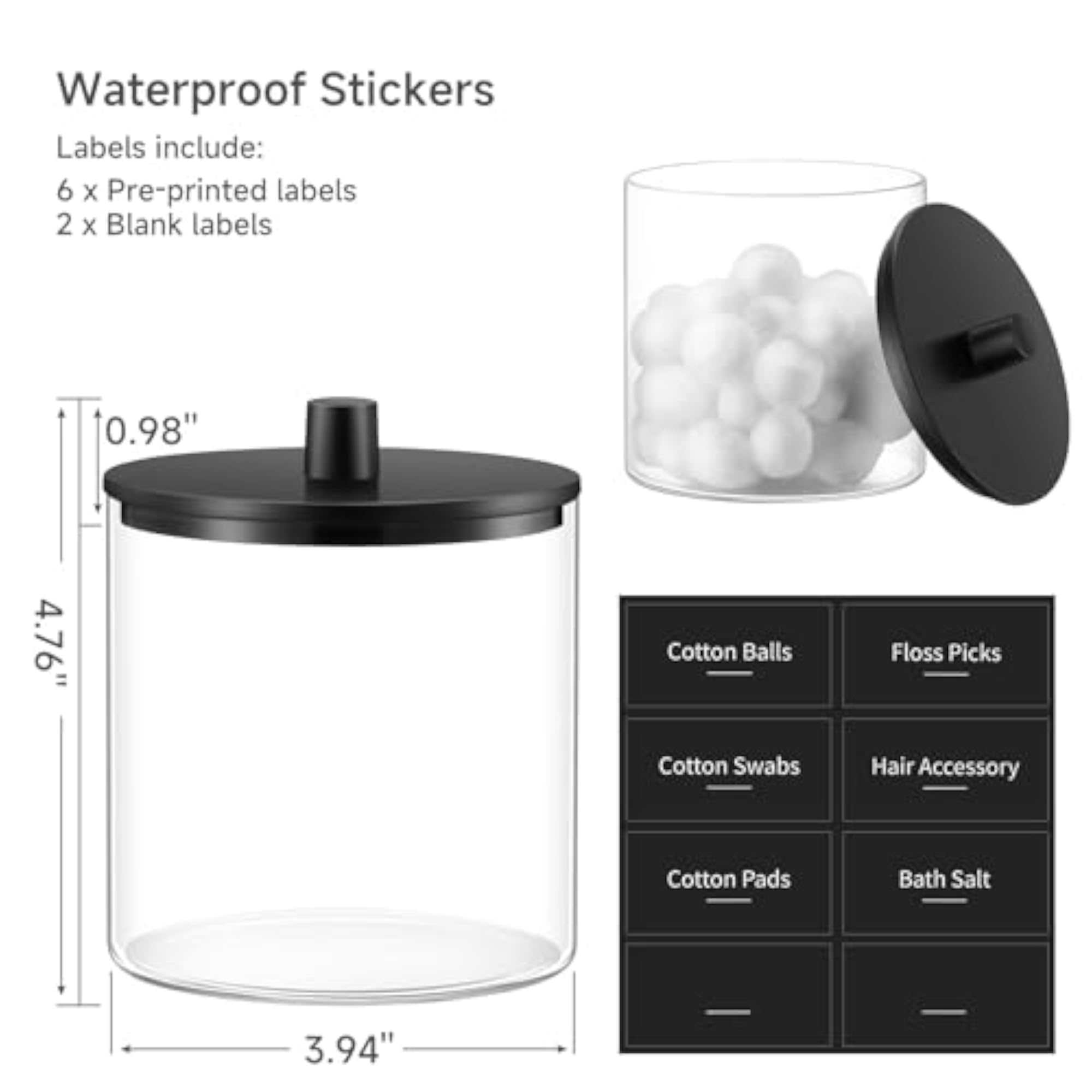 Glass Qtip Holder Dispenser, 24 oz Clear Canister Jar