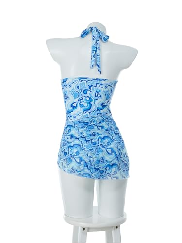 Women One Piece Swimsuits 70's Vintage Tummy Control Bathing Suit Retro Swimwear with Hair Clip3