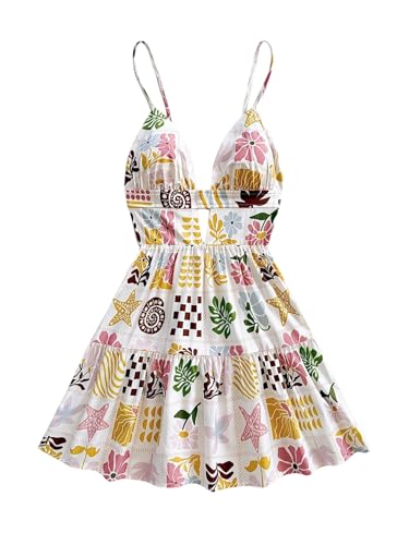 Robe mini d'été fleurie bohème pour femme avec col en V chic