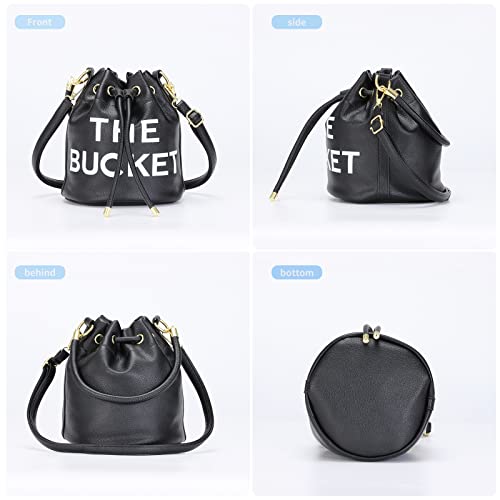 Image of JQAliMOVV Mini Leather Bucket Bags for Women Drawstring Bucket Purse Crossbody Handbags Hobo Bag