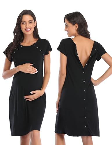 Image of Momctnino Women's Maternity Nursing Nightdress Delivery Labor Hospital Nightgown Sleepwear for Breastfeeding