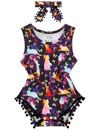 Image of UNICOMIDEA Baby Girls Outfit Newborn Romper Jumpsuits Sleeveless One-Piece Clothes 0-24 Months Bodysuit with Headband