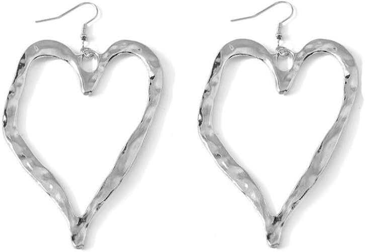 Gold Silver Big Heart Dangle Earrings for Women Exaggerate Large Hollow Heart Earrings Irregular Hearts Earring Dainty Jewelry Gift