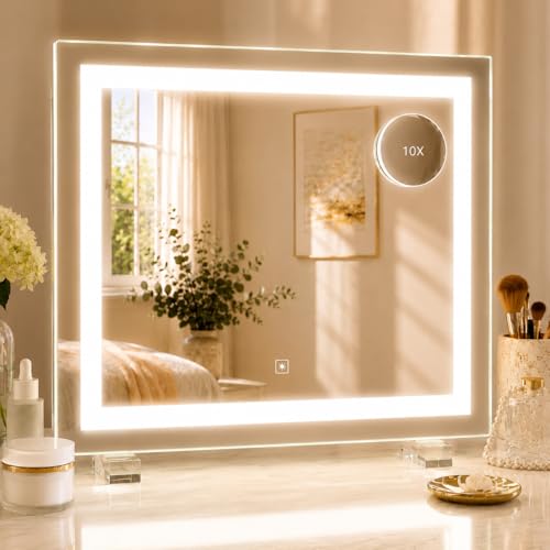 HNV 22'x20' Lighted Vanity Mirror &ndash; Large Makeup Mirror with 3-Color Dimmable LED Lights, 10X...