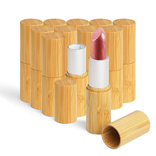 YOCOMEY 12Pcs Bamboo Empty Lipstick Tubes, Refillable 5.5g DIY Lip Balm Tube Containers with Rotable Plastic Inner, Cosmetic Lipstick Lip Gloss Case Holder For Women Girls Makeup (Silver)