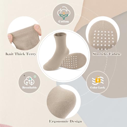 Image of JAKIDAR 12 Pack Baby Socks Cotton Crew Toddler Socks Grips Non Slip Bottom Kids Socks