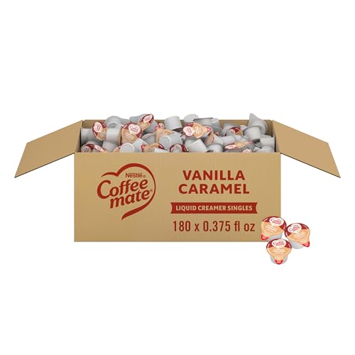 Image of Nestle Coffee mate Coffee Creamer, Vanilla Caramel, Liquid Creamer Singles, Non Dairy, No Refrigeration, 0.375 fl oz Tubs (Pack of 180)