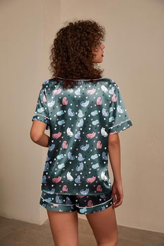 Image of Ekouaer Silk Pajama for Women Short Sleeve Satin Pj Set Two Piece Soft Sleepwear Loungewear S-XXL