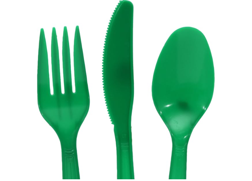 4 Pack Bundle Green Red Plastic Utensils Combo Pack - 192 Count Parties Events Durable Disposable Cutlery Cook Serve Kitchen