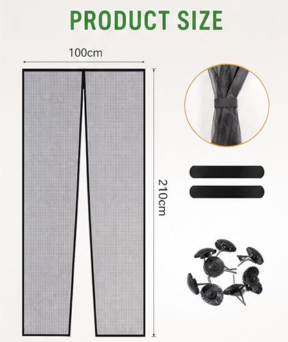 Image of 210x100cm Magnetic Curtain for Door, Magnetic Ac Curtain for Door, Magnetic Mesh Curtain, Breathable Protective Net, Anti Insect Ventilation Screen Suitable for Home Household Use